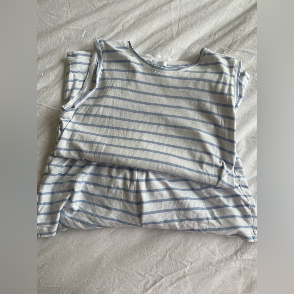 LAKE Pajamas Pima Tank Weekend Shorts Set in Blue and White Stripe | Size Small